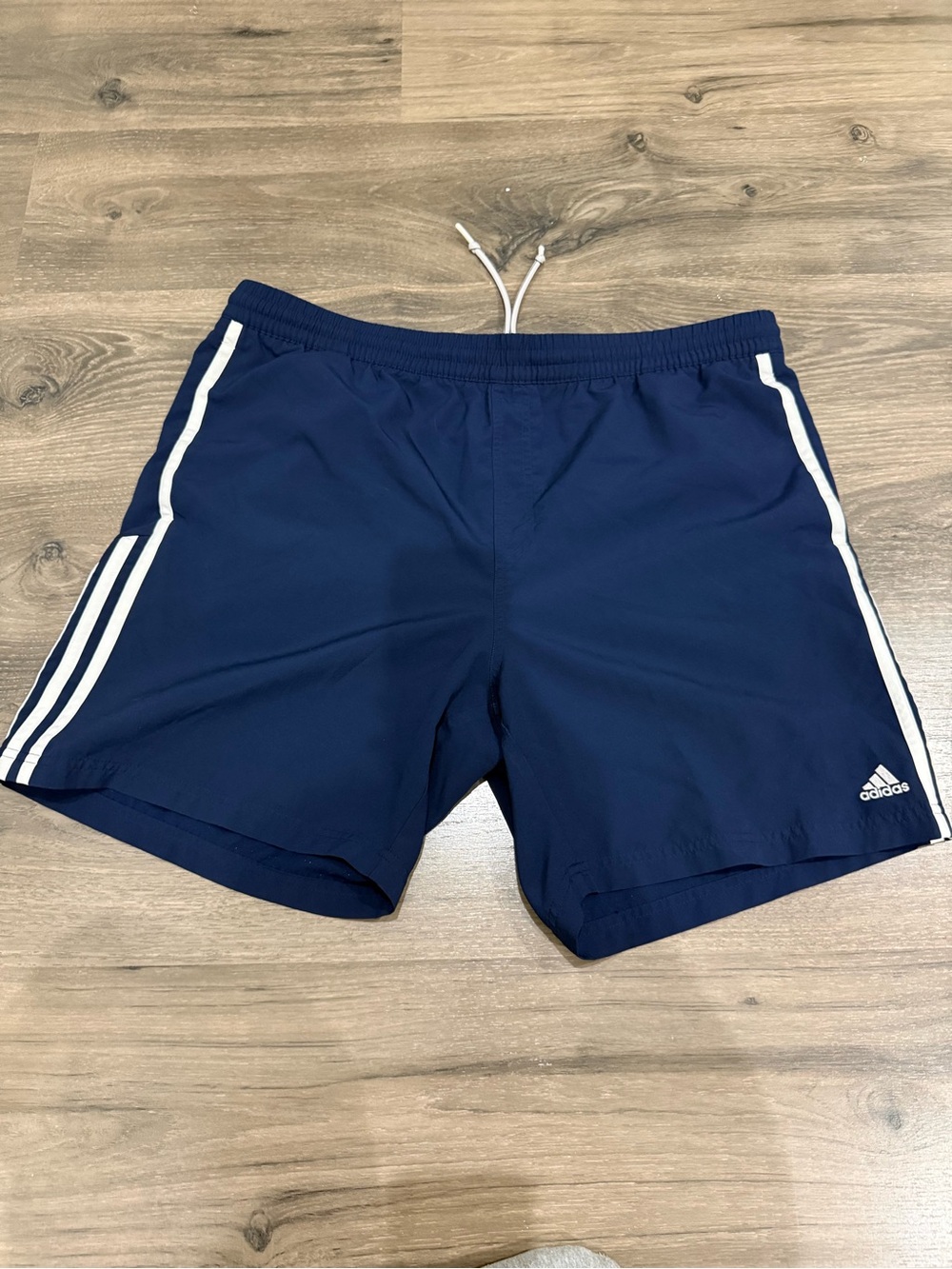 adidas Men’s Navy Athletic Shorts with White Side Stripes